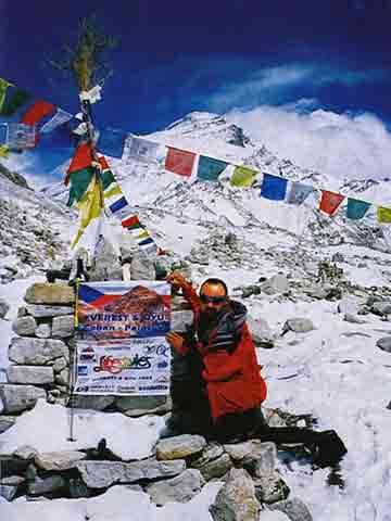 
Miroslav Caban With Expedition And Sponsors Flags Before Cho Oyu At ABC - Everest & Oyu book
